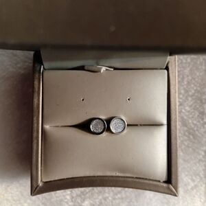 Silver Toned Round Stud Earrings with Sparkle